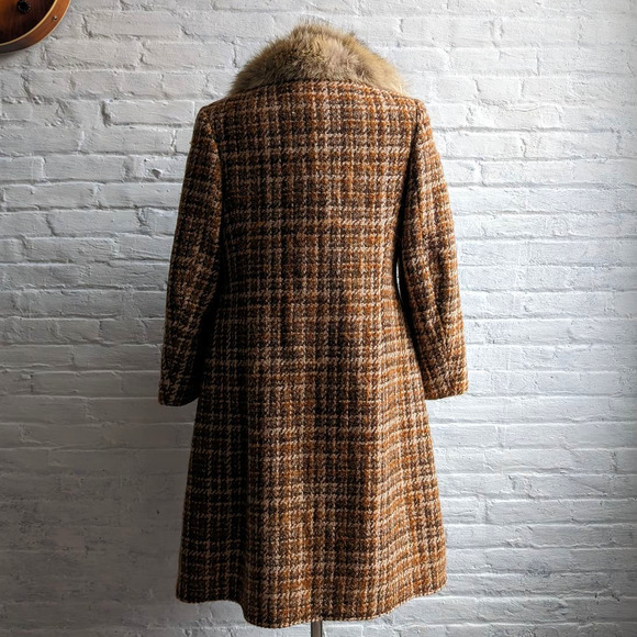 70s Vintage Penny Lane Wool Fur Coat Groovy Plaid Minimal Trench Afghan Jacket - Picture 6 of 11